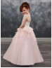 Square Neck Lace Tulle Floor Length Flower Girl Dress